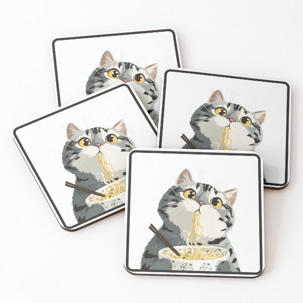 Item preview, Adorable Grey Cat Eating Noodles Cute Aesthetic Design designed and sold by Meow-Attitude.