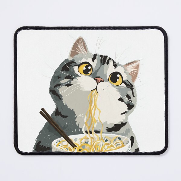 Item preview, Adorable Grey Cat Eating Noodles Cute Aesthetic Design designed and sold by Meow-Attitude.