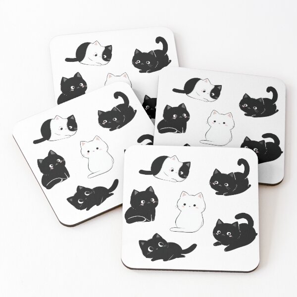 Item preview, Six Cute Black and White Cats Kawaii Pose Collection designed and sold by Meow-Attitude.