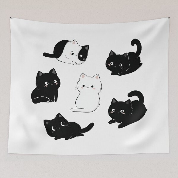 Item preview, Six Cute Black and White Cats Kawaii Pose Collection designed and sold by Meow-Attitude.