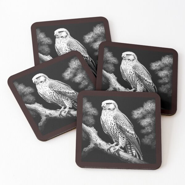 Item preview, Majestic Falcon on Branch | Black and White Bird of Prey Illustration designed and sold by inkoutninja.