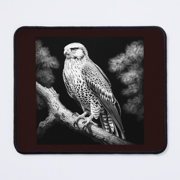 Item preview, Majestic Falcon on Branch | Black and White Bird of Prey Illustration designed and sold by inkoutninja.
