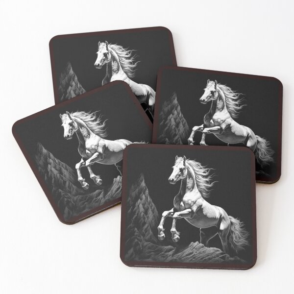 Item preview, Majestic Rearing Horse | Black and White Fantasy Stallion Illustration designed and sold by inkoutninja.