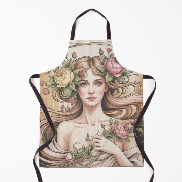 Item preview, Art Nouveau Woman Floral Hair – Mucha Inspired Elegant Botanical Portrait designed and sold by Tamas Das.
