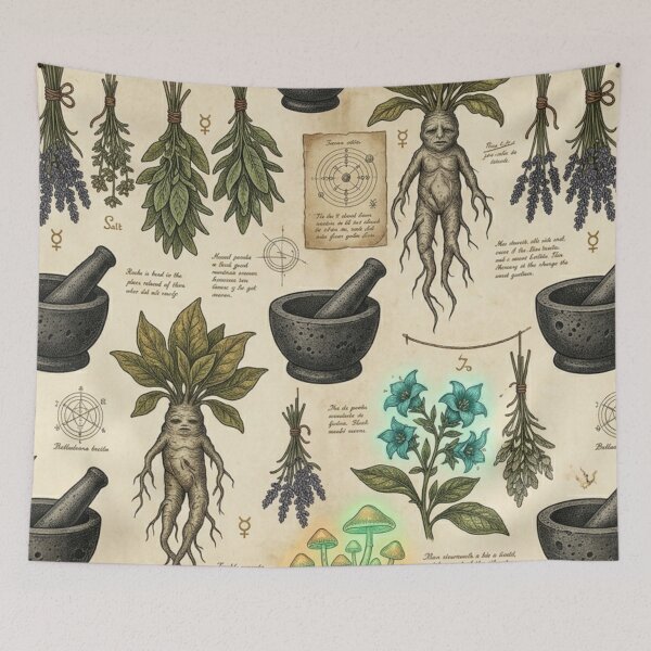 Item preview,  Vintage Alchemist Herbalist Botanical Mandrake & Belladonna Pattern designed and sold by InnerwayStudio.