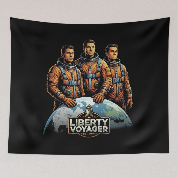 Item preview, Liberty Voyager Est 2024 Astronaut Trio Earth Moon Rocket Badge Retro Space designed and sold by graphixpolash.