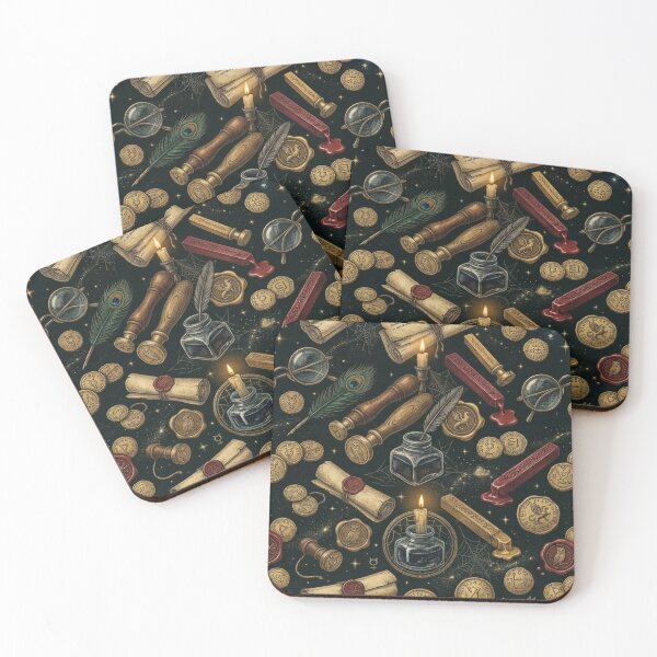 Item preview, Vintage Wizard Desk Wax Seal & Antique Spectacles Dark Academia Pattern designed and sold by InnerwayStudio.