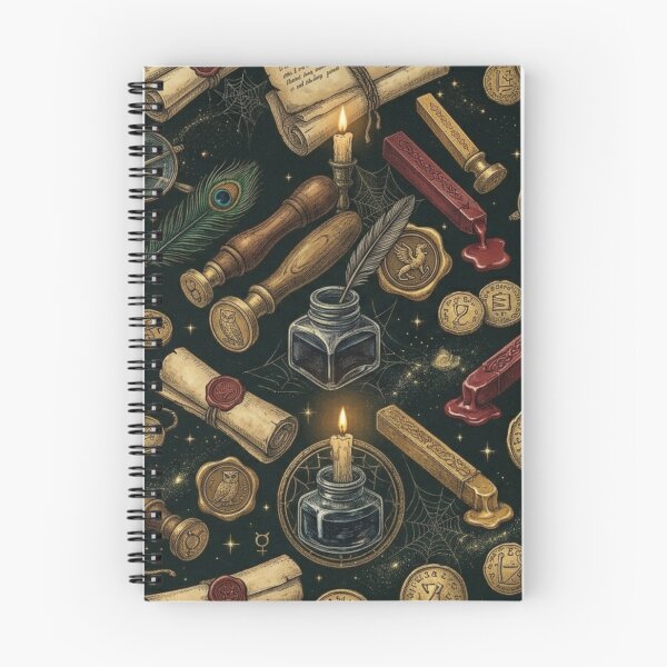 Item preview, Vintage Wizard Desk Wax Seal & Antique Spectacles Dark Academia Pattern designed and sold by InnerwayStudio.