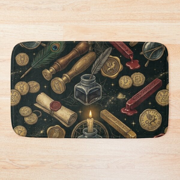 Item preview, Vintage Wizard Desk Wax Seal & Antique Spectacles Dark Academia Pattern designed and sold by InnerwayStudio.