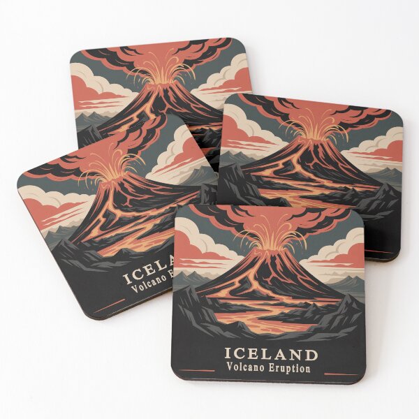 Item preview, Iceland Volcano Eruption Poster – Retro WPA Travel Lava Landscape Art designed and sold by Tamas Das.