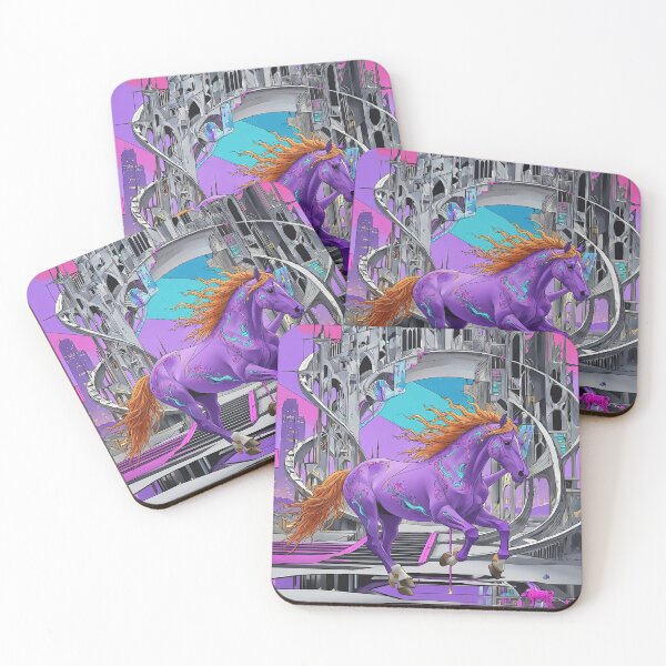 Item preview, Cyberpunk Purple Horse - Futuristic Neon Stallion in Sci-Fi City designed and sold by David Brookes Digital.