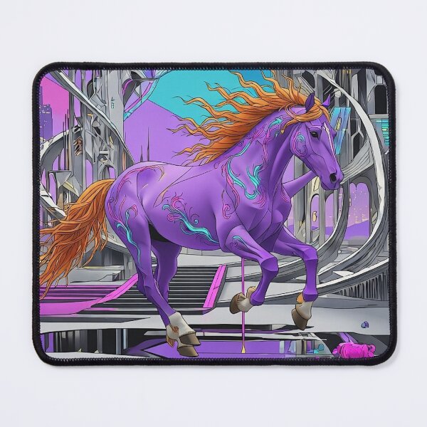 Item preview, Cyberpunk Purple Horse - Futuristic Neon Stallion in Sci-Fi City designed and sold by David Brookes Digital.
