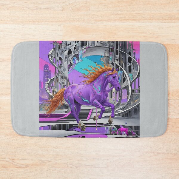 Item preview, Cyberpunk Purple Horse - Futuristic Neon Stallion in Sci-Fi City designed and sold by David Brookes Digital.