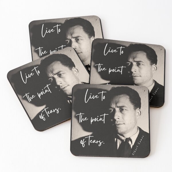 Item preview, Albert Camus black and white portrait and quote: Live to the point of tears designed and sold by artbleed.