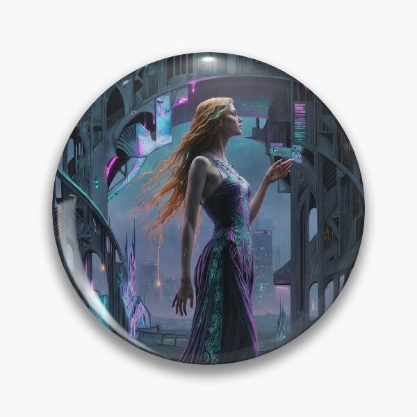 Item preview, Ethereal Woman in Neon Futuristic City - Cyberpunk Fantasy Goddess Art designed and sold by David Brookes Digital.