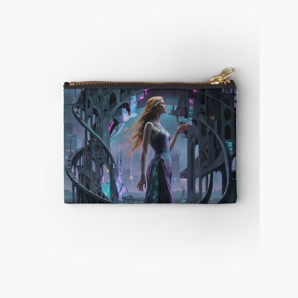 Item preview, Ethereal Woman in Neon Futuristic City - Cyberpunk Fantasy Goddess Art designed and sold by David Brookes Digital.