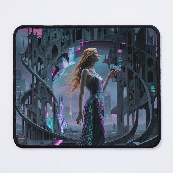 Item preview, Ethereal Woman in Neon Futuristic City - Cyberpunk Fantasy Goddess Art designed and sold by David Brookes Digital.