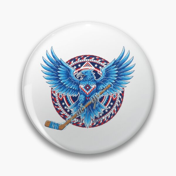 Item preview, Fierce blue eagle with wide spread wings clutches hockey stick designed and sold by Jdee23.