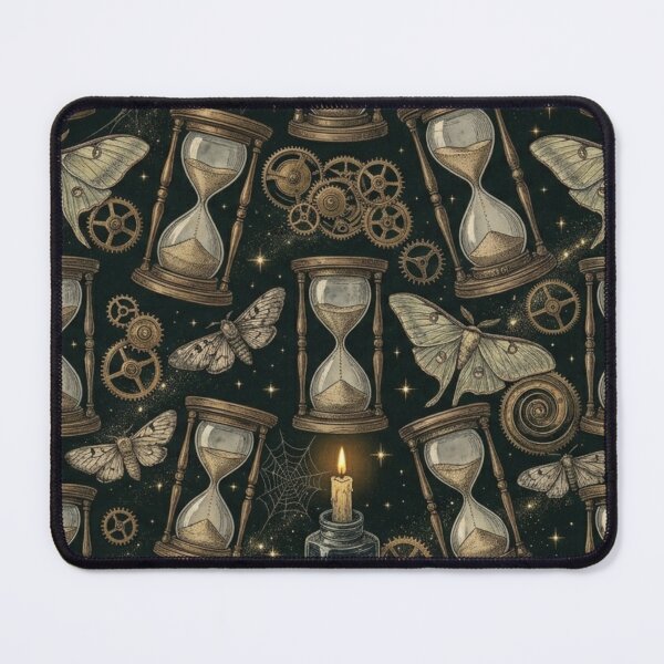 Item preview, Vintage Hourglass & Moth Wings Dark Academia Steampunk Pattern designed and sold by InnerwayStudio.