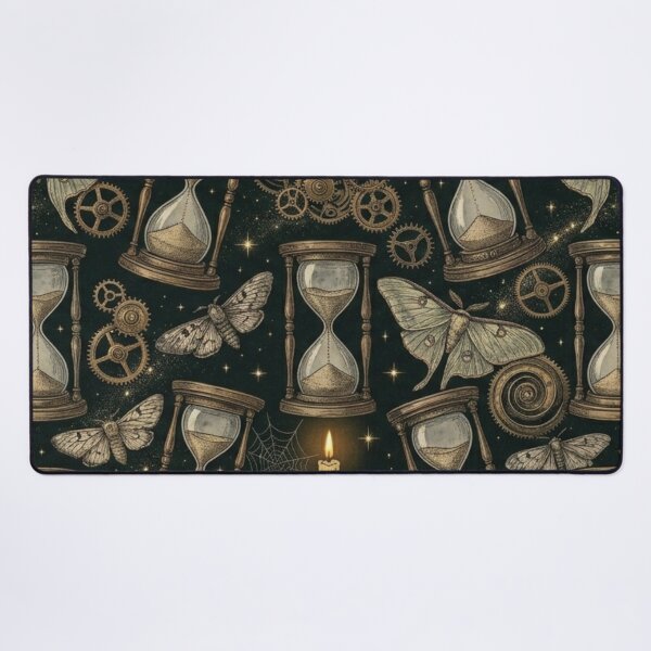 Item preview, Vintage Hourglass & Moth Wings Dark Academia Steampunk Pattern designed and sold by InnerwayStudio.