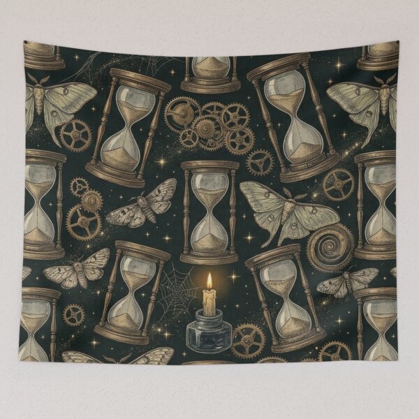 Item preview, Vintage Hourglass & Moth Wings Dark Academia Steampunk Pattern designed and sold by InnerwayStudio.