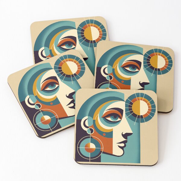 Item preview, Geometric Abstract Face with Sun Motif designed and sold by InkSmithery.