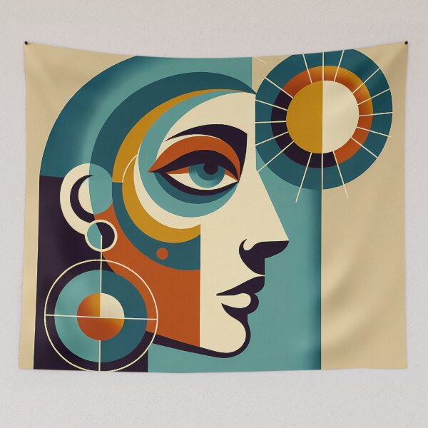 Item preview, Geometric Abstract Face with Sun Motif designed and sold by InkSmithery.
