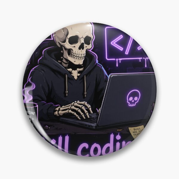 Artikelvorschau, Programmierer-Skelett – Aufkleber mit schwarzem Humor entworfen und verkauft von CodingPrintHub.
