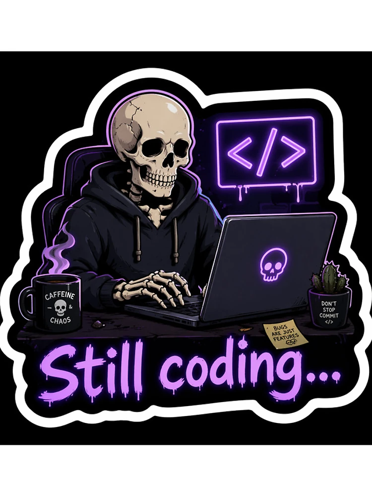 Thumbnail 4 of 4, iPhone Case, Still Coding Skeleton Programmer – Dark Humor Coding Sticker designed and sold by CodingPrintHub.