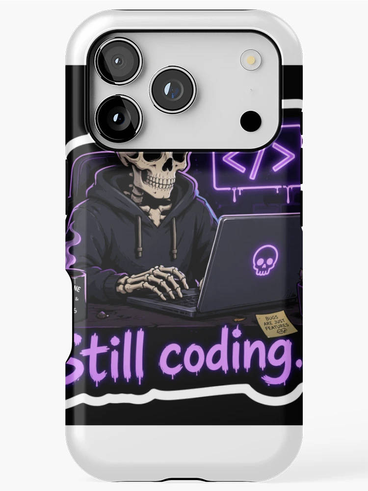 Thumbnail 1 of 4, iPhone Case, Still Coding Skeleton Programmer – Dark Humor Coding Sticker designed and sold by CodingPrintHub.