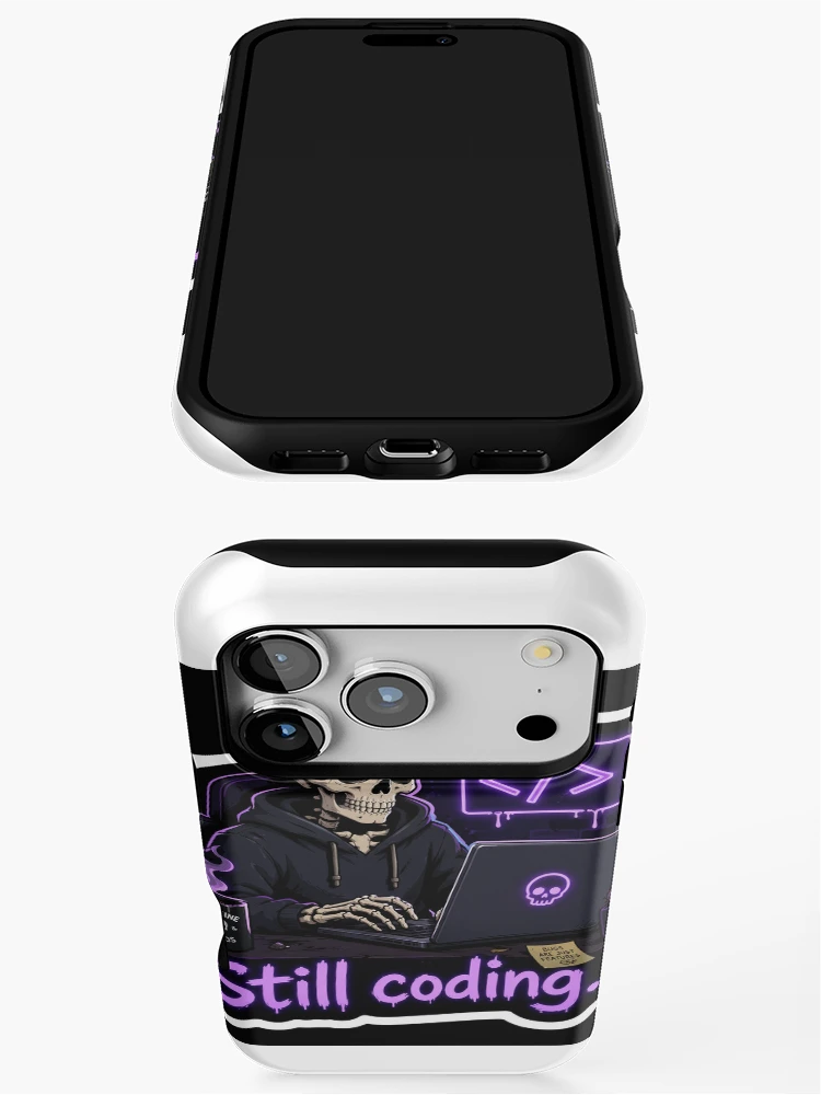 Thumbnail 3 of 4, iPhone Case, Still Coding Skeleton Programmer – Dark Humor Coding Sticker designed and sold by CodingPrintHub.