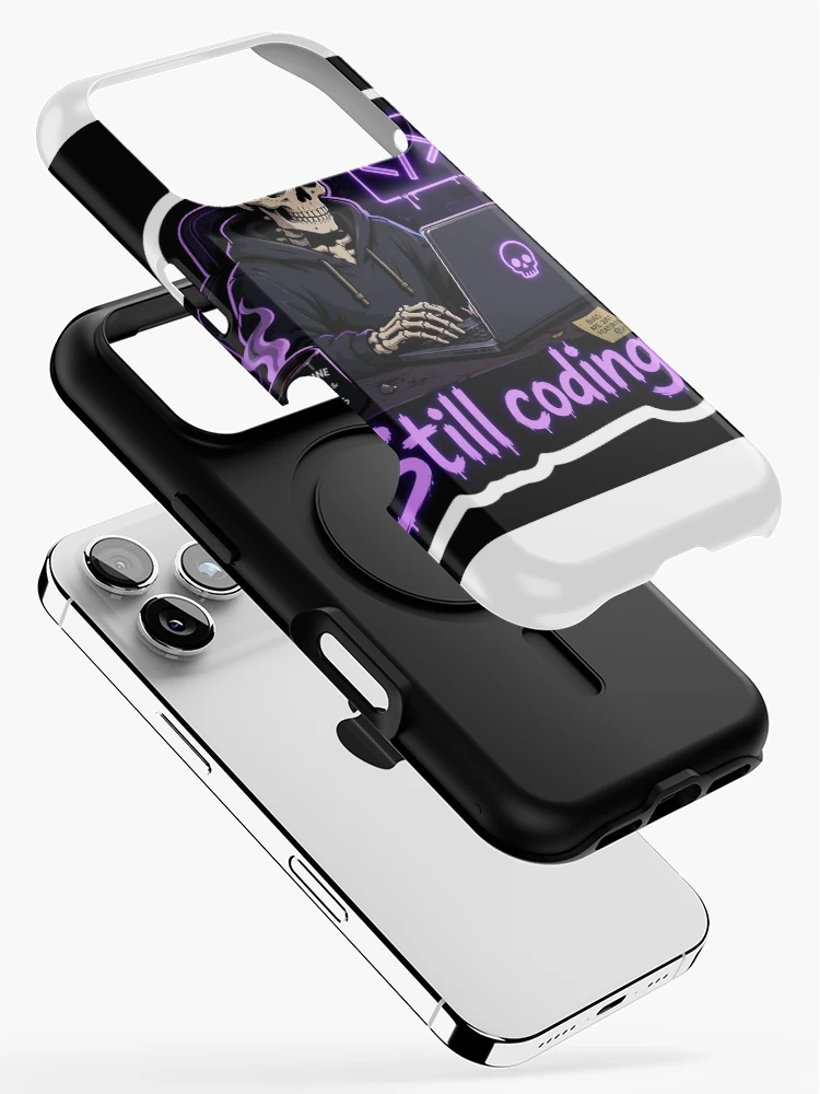 Thumbnail 2 of 4, iPhone Case, Still Coding Skeleton Programmer – Dark Humor Coding Sticker designed and sold by CodingPrintHub.