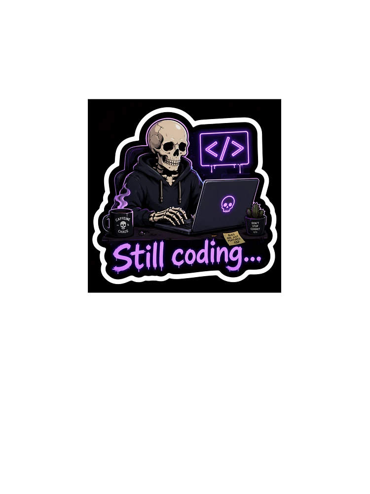 Thumbnail 7 of 7, Oversized T-Shirt, Still Coding Skeleton Programmer – Dark Humor Coding Sticker designed and sold by CodingPrintHub.