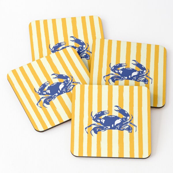 Item preview, Retro Coastal Crab Yellow Stripes Summer Vibes designed and sold by MaiZephyr.