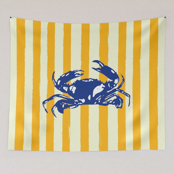Item preview, Retro Coastal Crab Yellow Stripes Summer Vibes designed and sold by MaiZephyr.