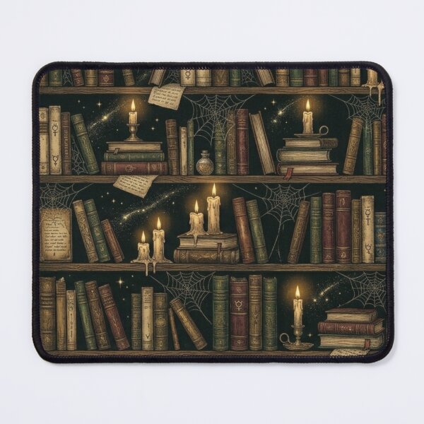 Item preview, Antique Wizard Library Bookshelf & Candles Dark Academia Pattern designed and sold by InnerwayStudio.