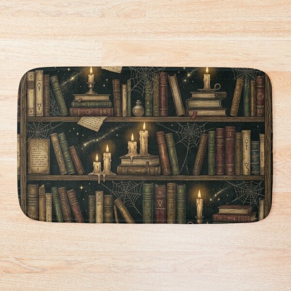 Item preview, Antique Wizard Library Bookshelf & Candles Dark Academia Pattern designed and sold by InnerwayStudio.