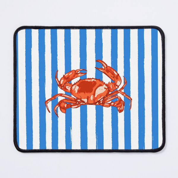 Item preview, Retro Blue Stripes Red Crab Coastal Art designed and sold by MaiZephyr.