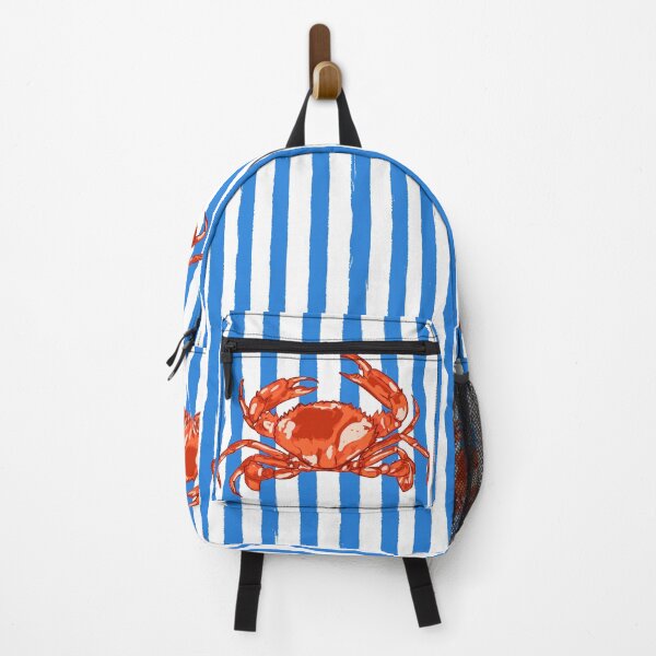 Item preview, Retro Blue Stripes Red Crab Coastal Art designed and sold by MaiZephyr.