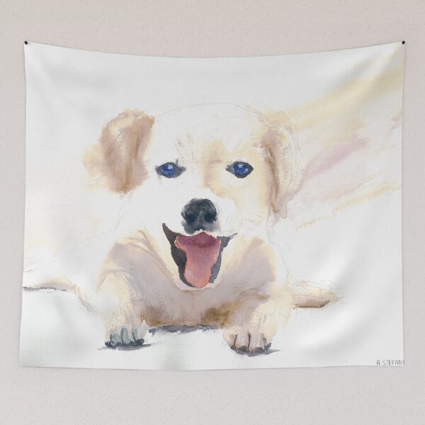 Item preview, Watercolor Puppy Art Print — Smiling Playful Dog for Nursery or Living Room designed and sold by stefaniakart.