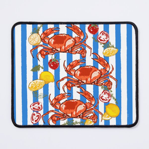 Item preview, Coastal Seafood Red Crabs with Lemon Herbs on Blue Stripe Summer Illustration designed and sold by MaiZephyr.