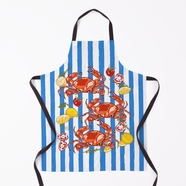 Item preview, Coastal Seafood Red Crabs with Lemon Herbs on Blue Stripe Summer Illustration designed and sold by MaiZephyr.
