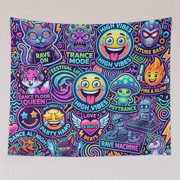 Item preview, Neon Festival Stickerbomb – Psychedelic Rave Chaos designed and sold by RH Design Lab.