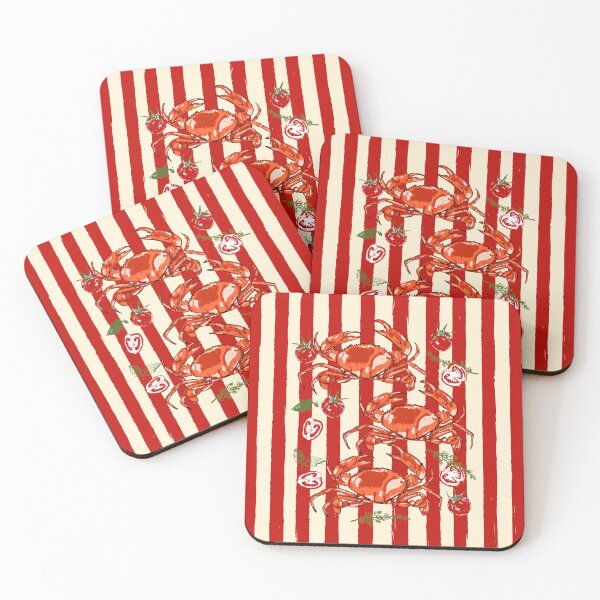 Item preview, Red Tomatoes and Crabs Striped Coastal Illustration designed and sold by MaiZephyr.