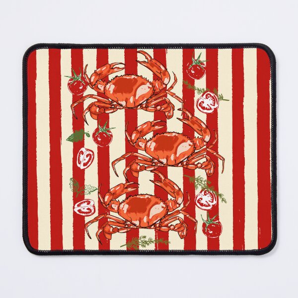Item preview, Red Tomatoes and Crabs Striped Coastal Illustration designed and sold by MaiZephyr.
