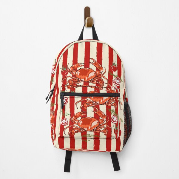 Item preview, Red Tomatoes and Crabs Striped Coastal Illustration designed and sold by MaiZephyr.