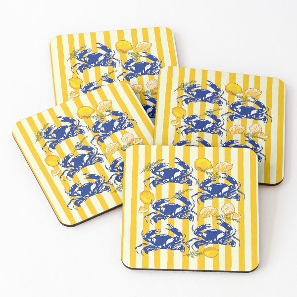 Item preview, Vibrant Yellow Stripes Blue Crabs Lemon Coastal Summer Illustration designed and sold by MaiZephyr.