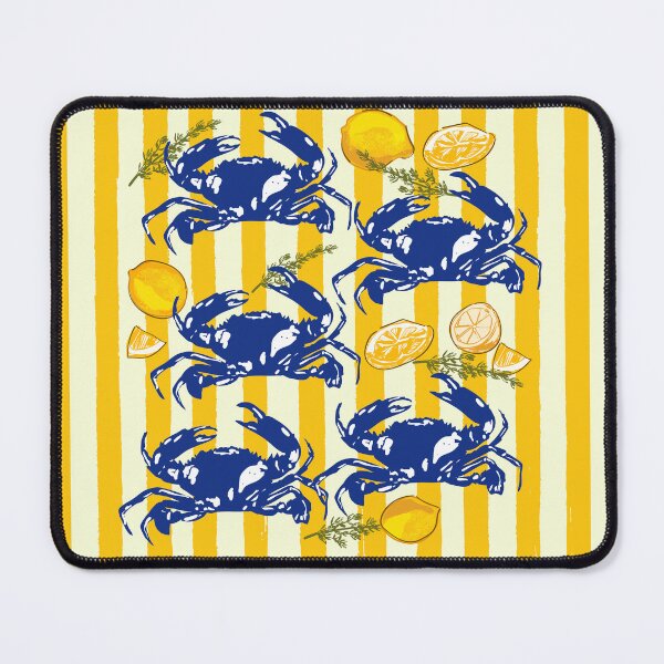 Item preview, Vibrant Yellow Stripes Blue Crabs Lemon Coastal Summer Illustration designed and sold by MaiZephyr.