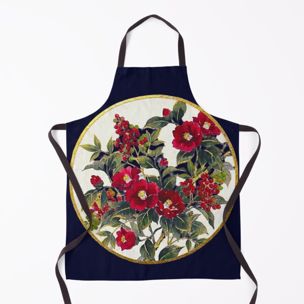 Item preview, Red Camellia and Golden Winter Berries - Traditional Japanese Art designed and sold by Kokeshidreams.
