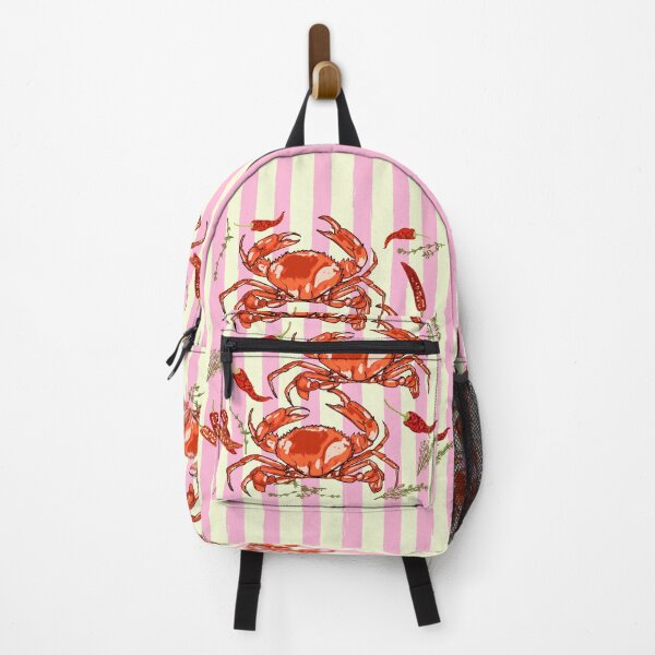 Item preview, Spicy Red Crabs on Pink Pastel Stripes Retro Coastal Illustration designed and sold by MaiZephyr.
